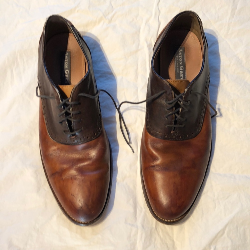 Aston Grey “Clinton” Two Tone Leather Oxford Wingtip Loafer Dress Shoes